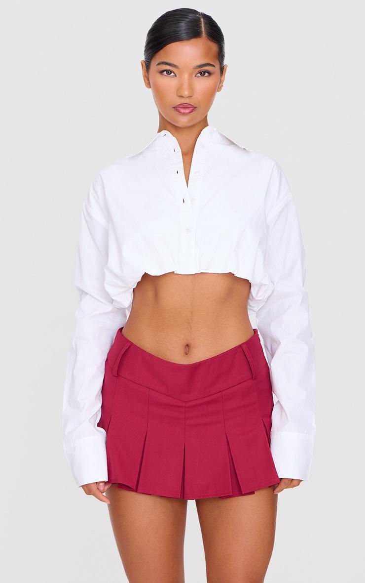 Burgundy Dip Waist Tailored Woven Pleated Mini Skort Product Image