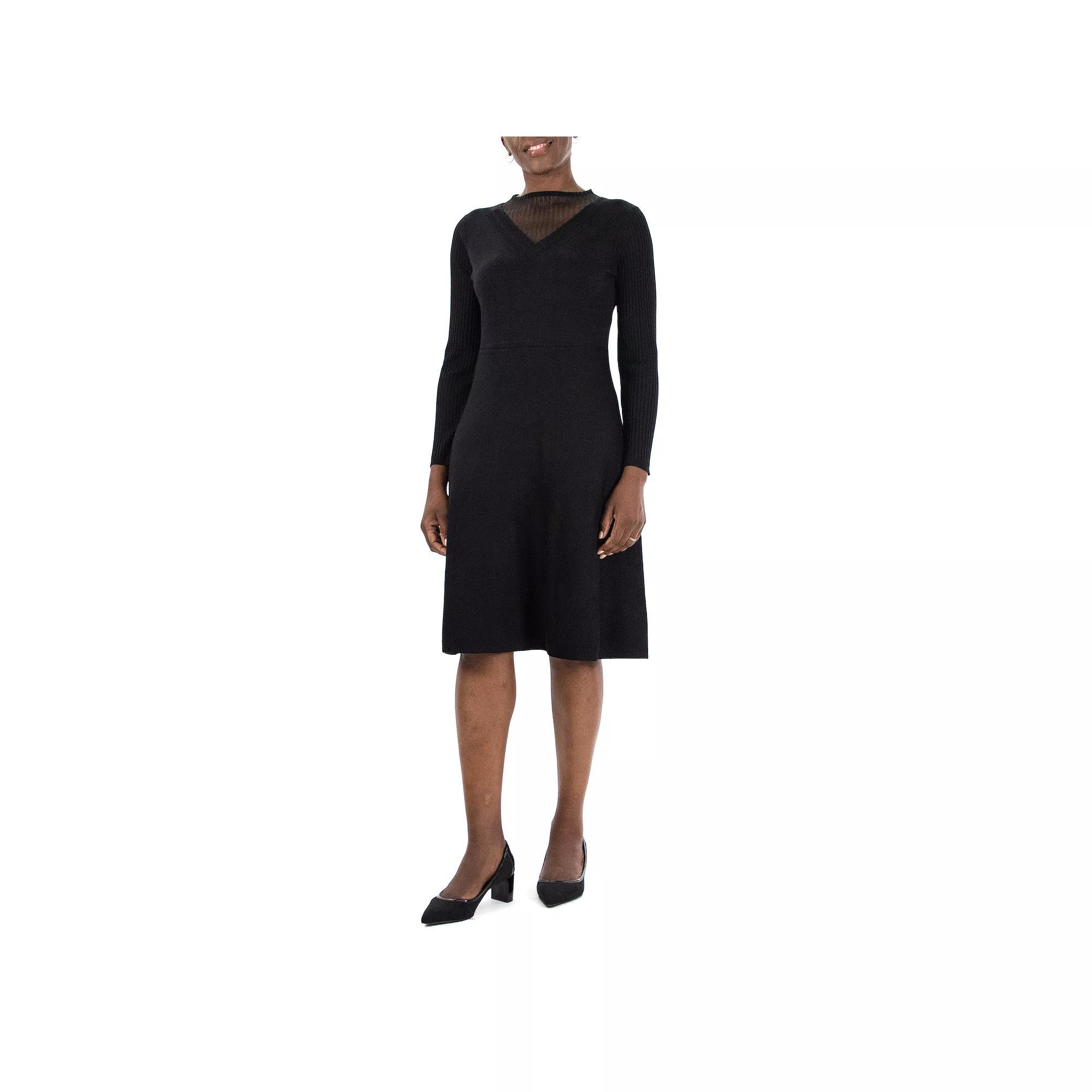 Women's Nina Leonard Mockneck Long Sleeve Sweater Dress, Size: Small, Black Product Image