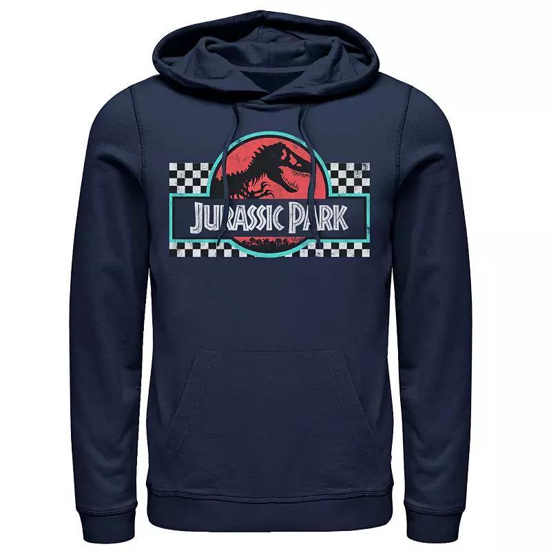 Mens Jurassic Park Retro Colors Checkered Logo Hoodie Blue Product Image