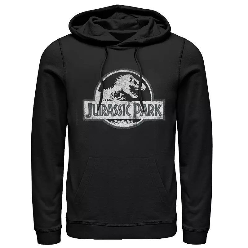 Men's Jurassic Park White Distressed Circle Logo Graphic Hoodie, Size: XL, Black Product Image