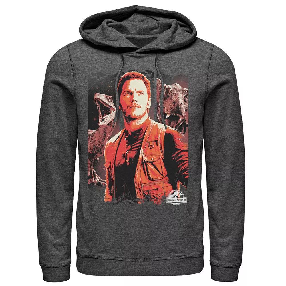Men&#x27;s Jurassic World Two Owen and Dinosaurs Red Hue Panel Portrait Hoodie,  Product Image