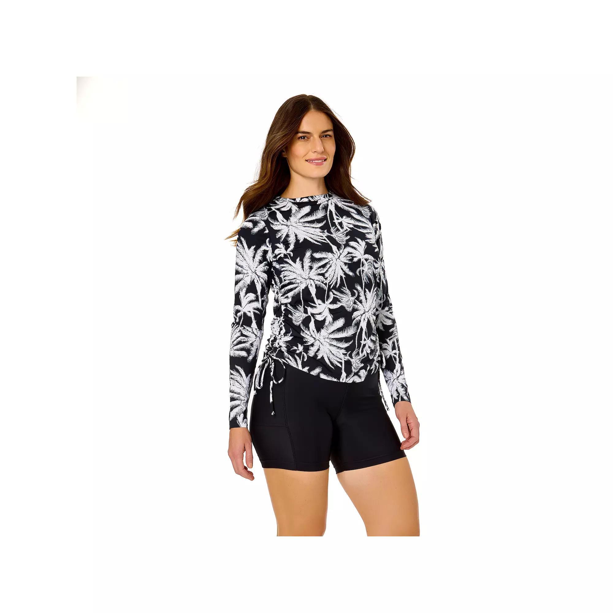 Women's Lands' End Side Shirred Long Sleeve Rash Guard Swim Shirt, Size: Small, Palm Beach Product Image