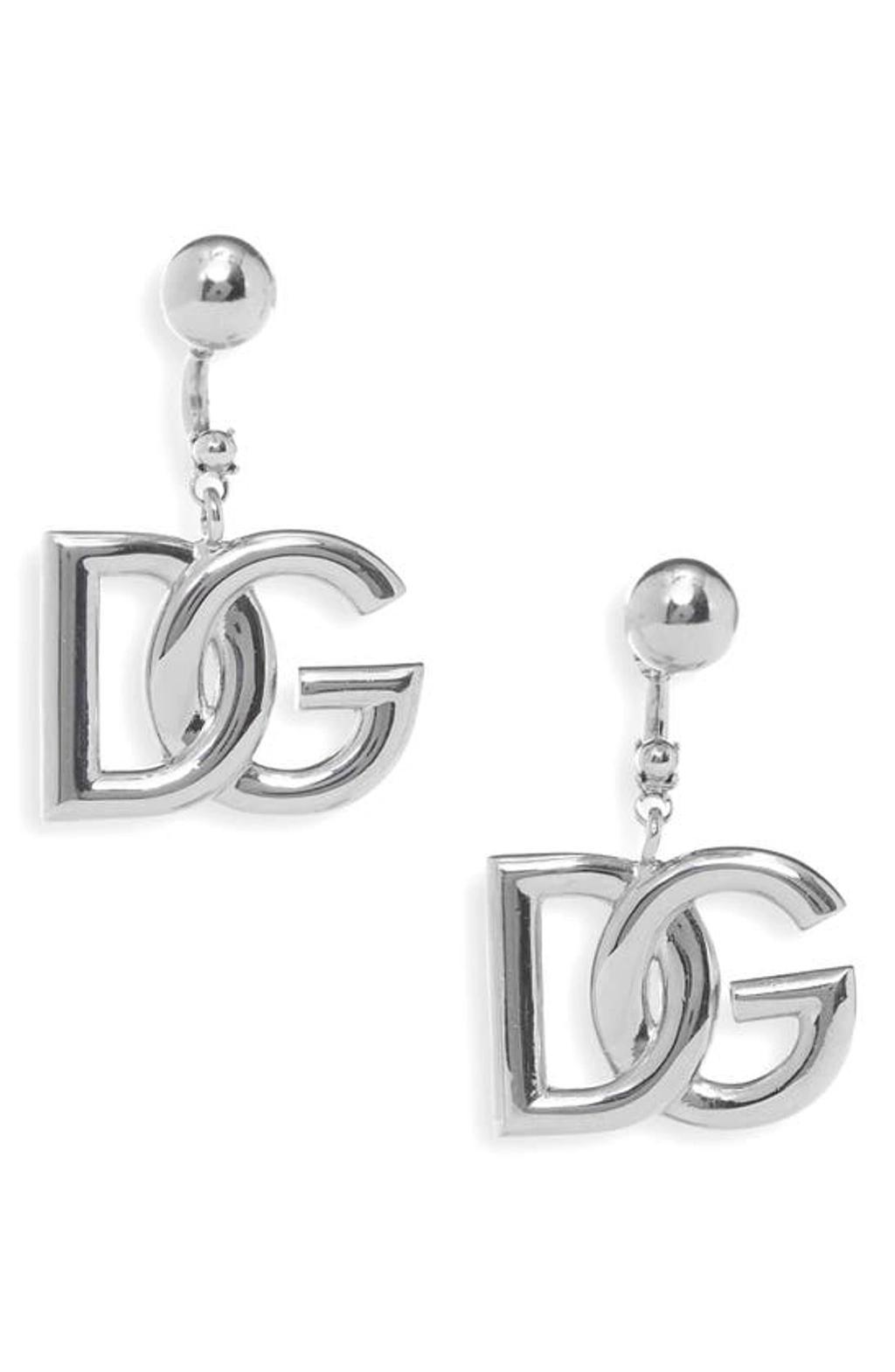 DOLCE & GABBANA Logo Drop Back Earrings In Silver Product Image