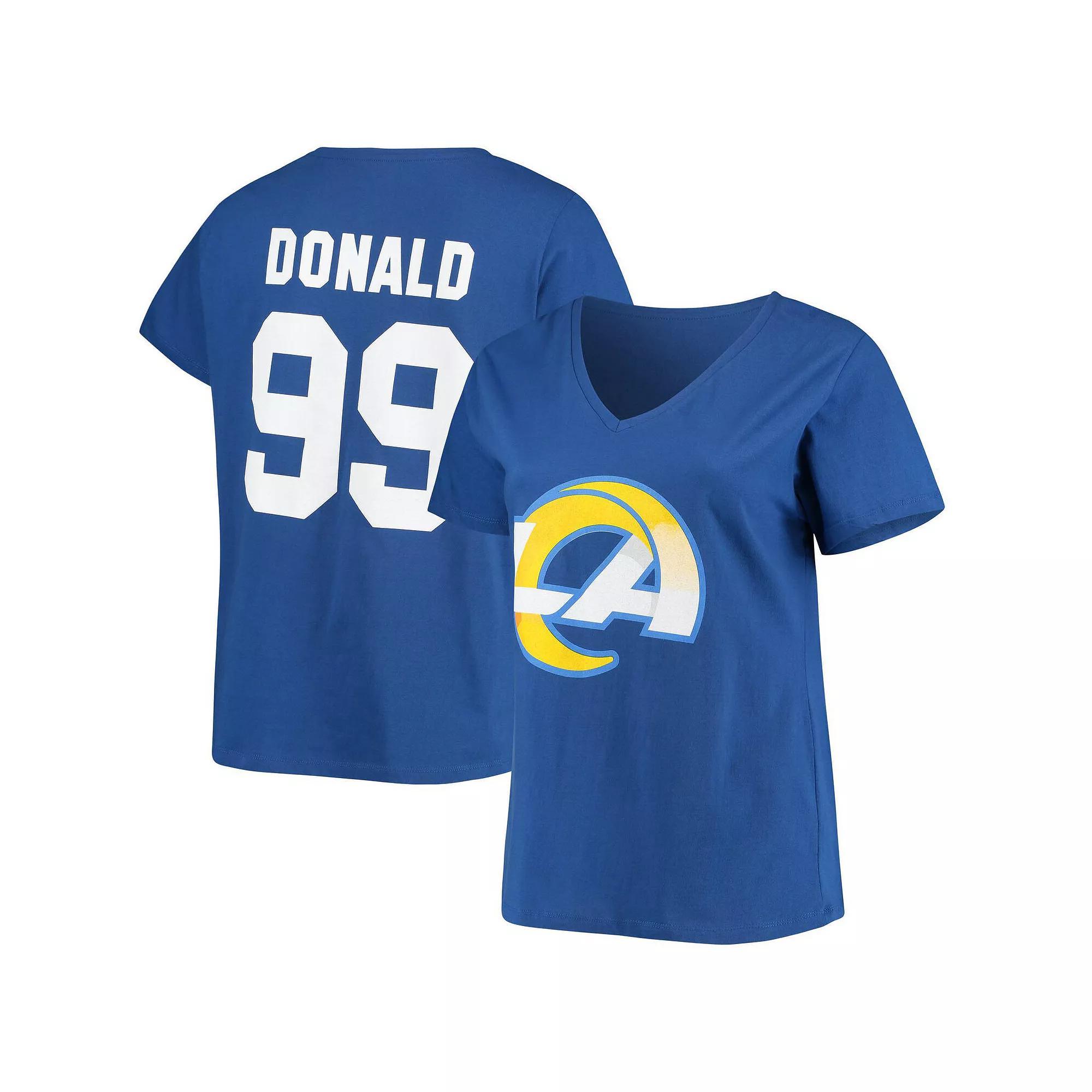 Women's Fanatics Branded Aaron Donald Royal Los Angeles Rams Plus Size Name & Number V-Neck T-Shirt, Size: 2XL, Blue Product Image
