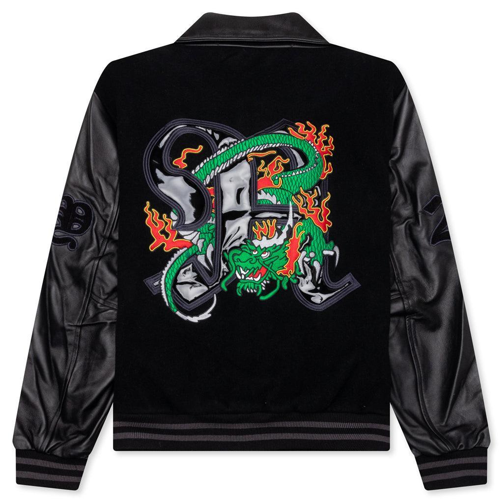 Dragon Embroidered Varsity Jacket - Black Male Product Image