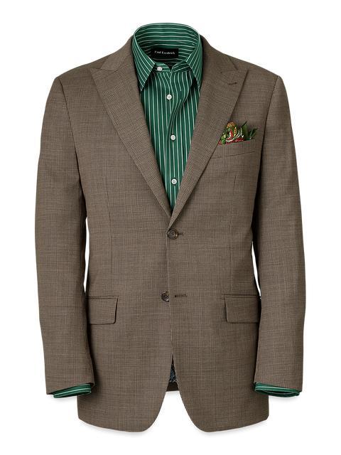 Wool Stretch Micro Check Peak Lapel Suit Jacket - Light Brown Product Image