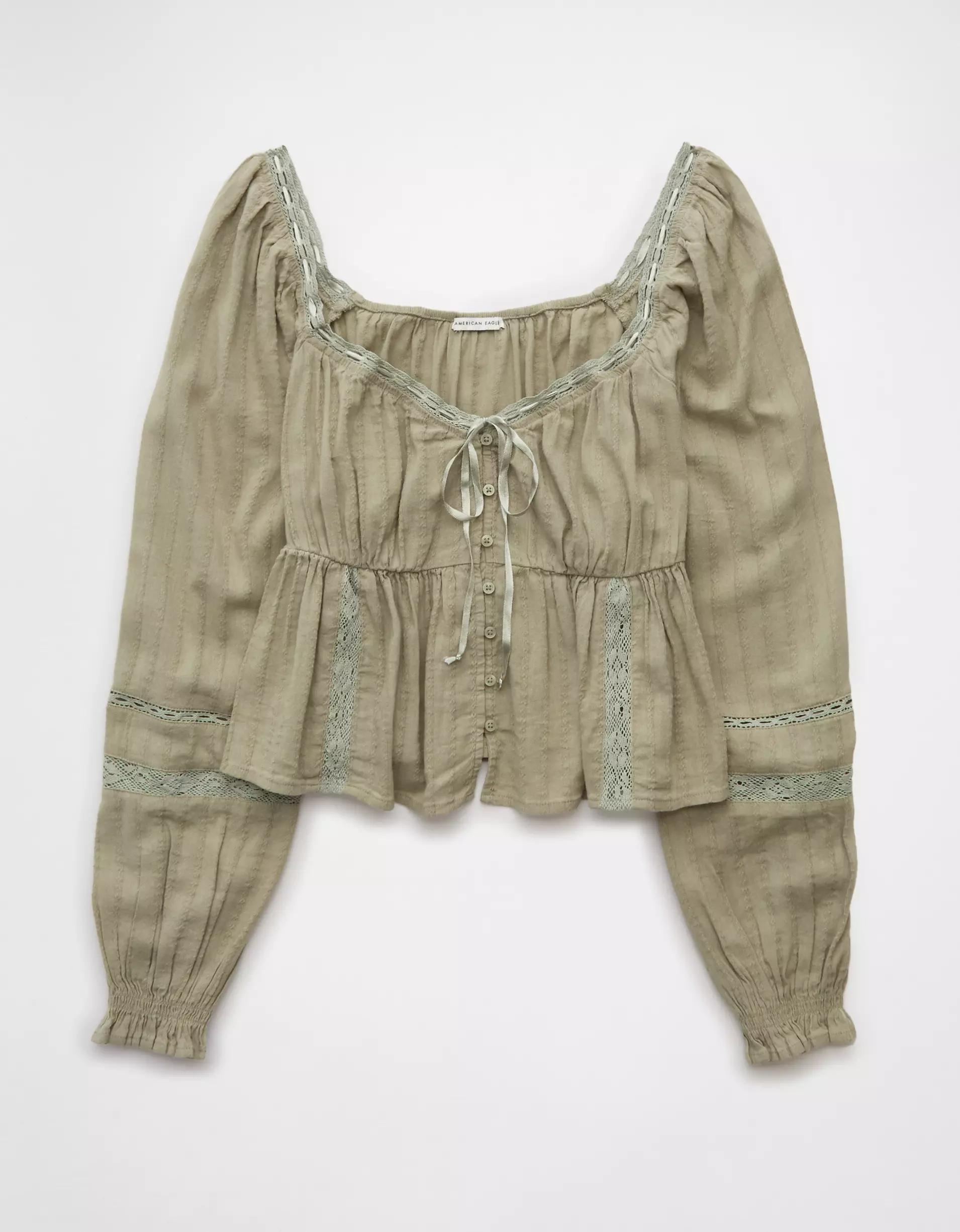 AE Long-Sleeve Babydoll Blouse Product Image