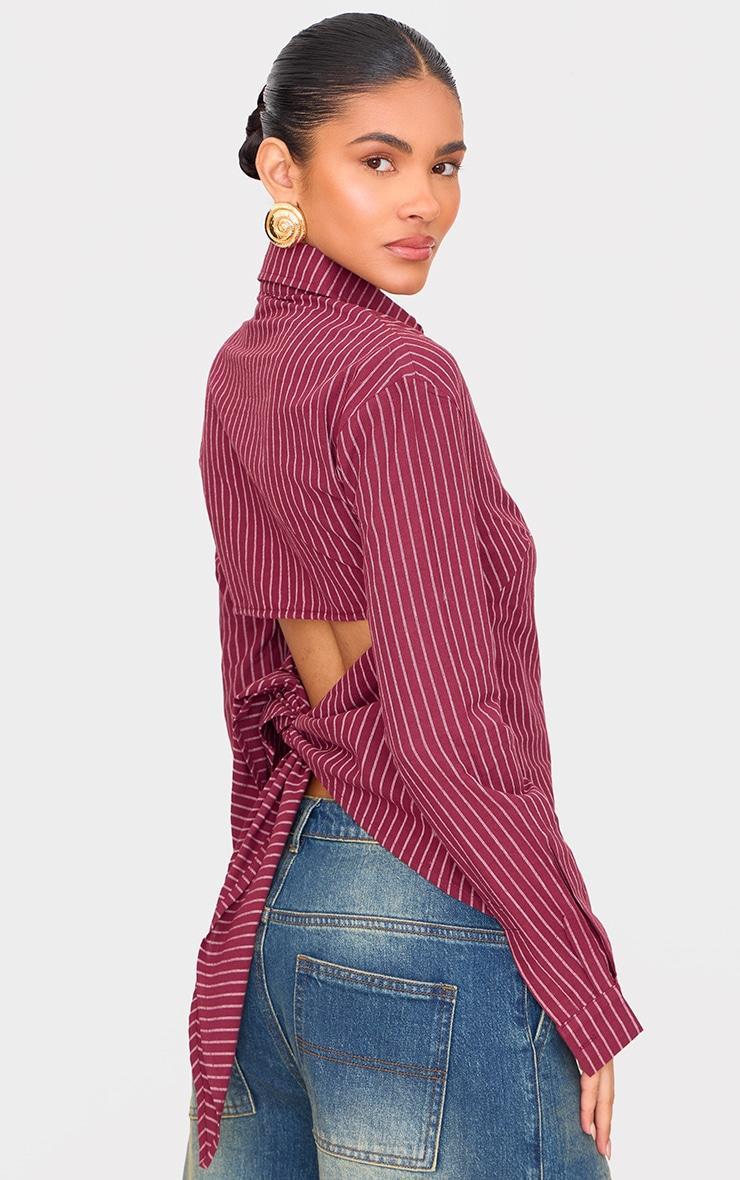 Burgundy Striped Fitted Open Tie Back Shirt Product Image