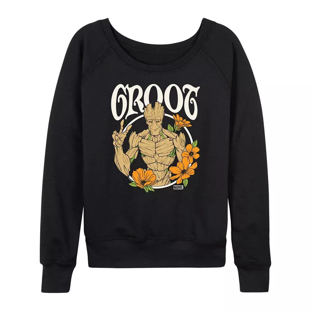 Women's Marvel Guardians of the Galaxy Groot Peace Flowers French Terry Long Sleeve Tee,  Product Image