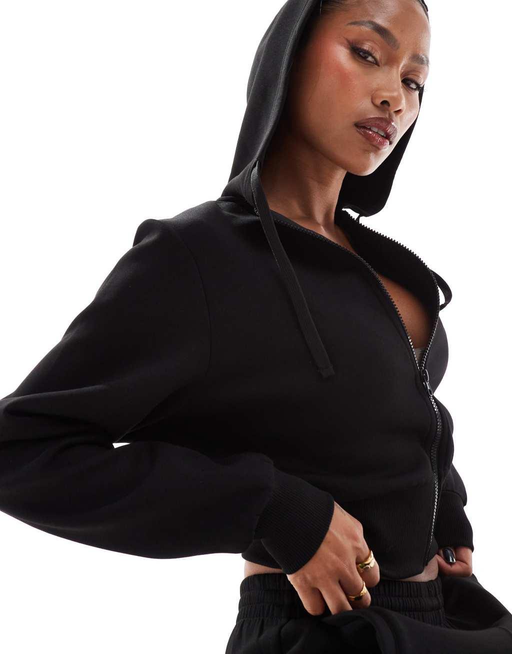 ASOS 4505 cropped performance hoodie in black Product Image