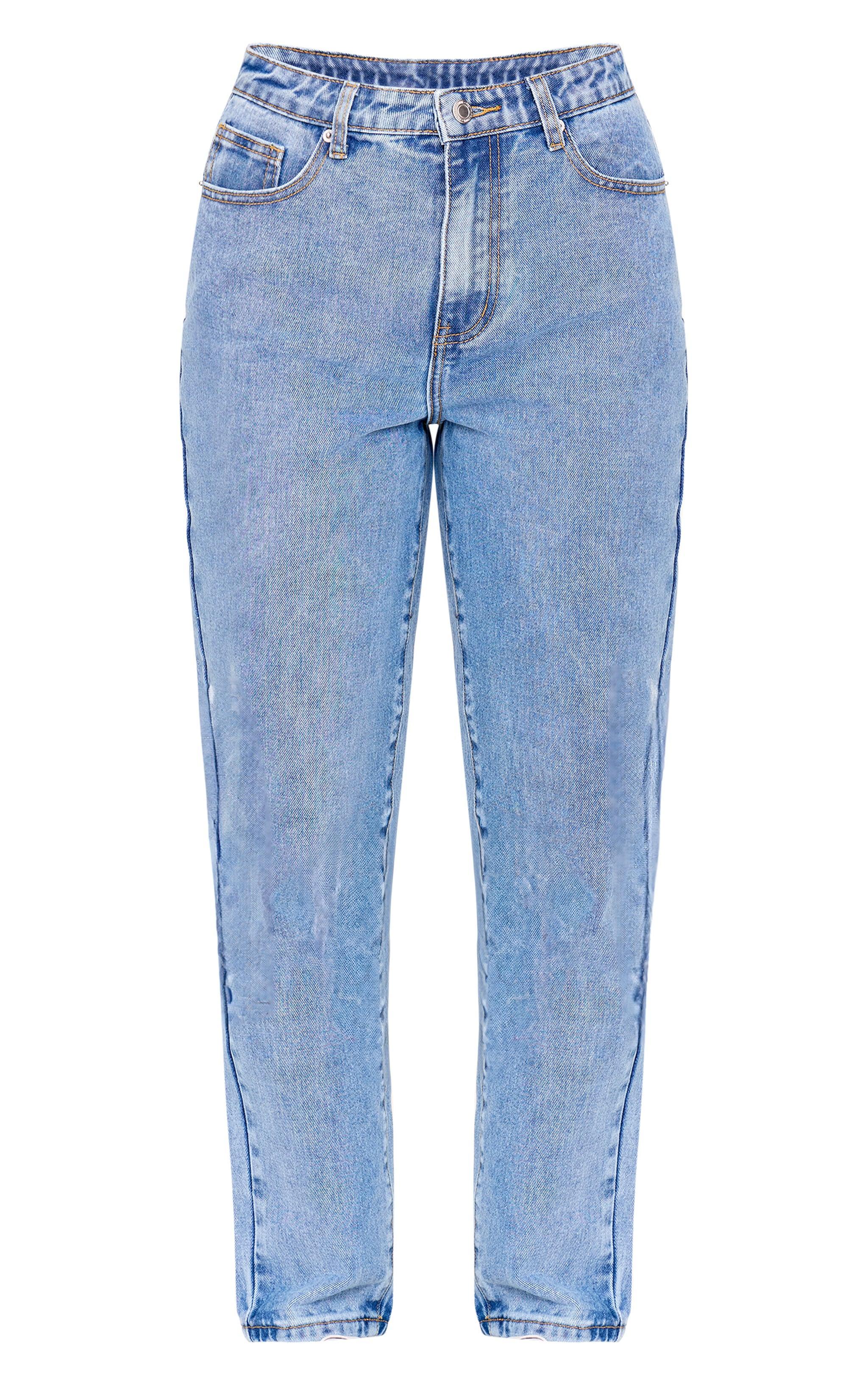 PRETTYLITTLETHING Mid Blue Wash High Waist Mom Jeans Product Image