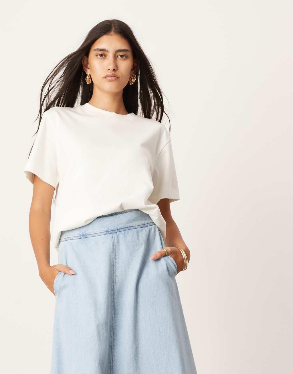 ASOS EDITION denim full midi skirt in bleach wash blue Product Image