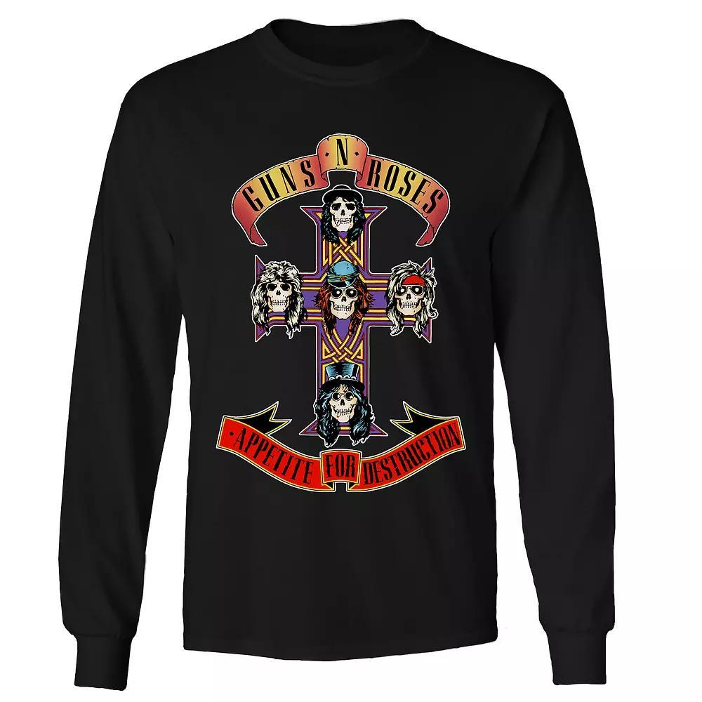 Men's Guns n' Roses Cross Long Sleeve Tee, Size: Small, Black Product Image