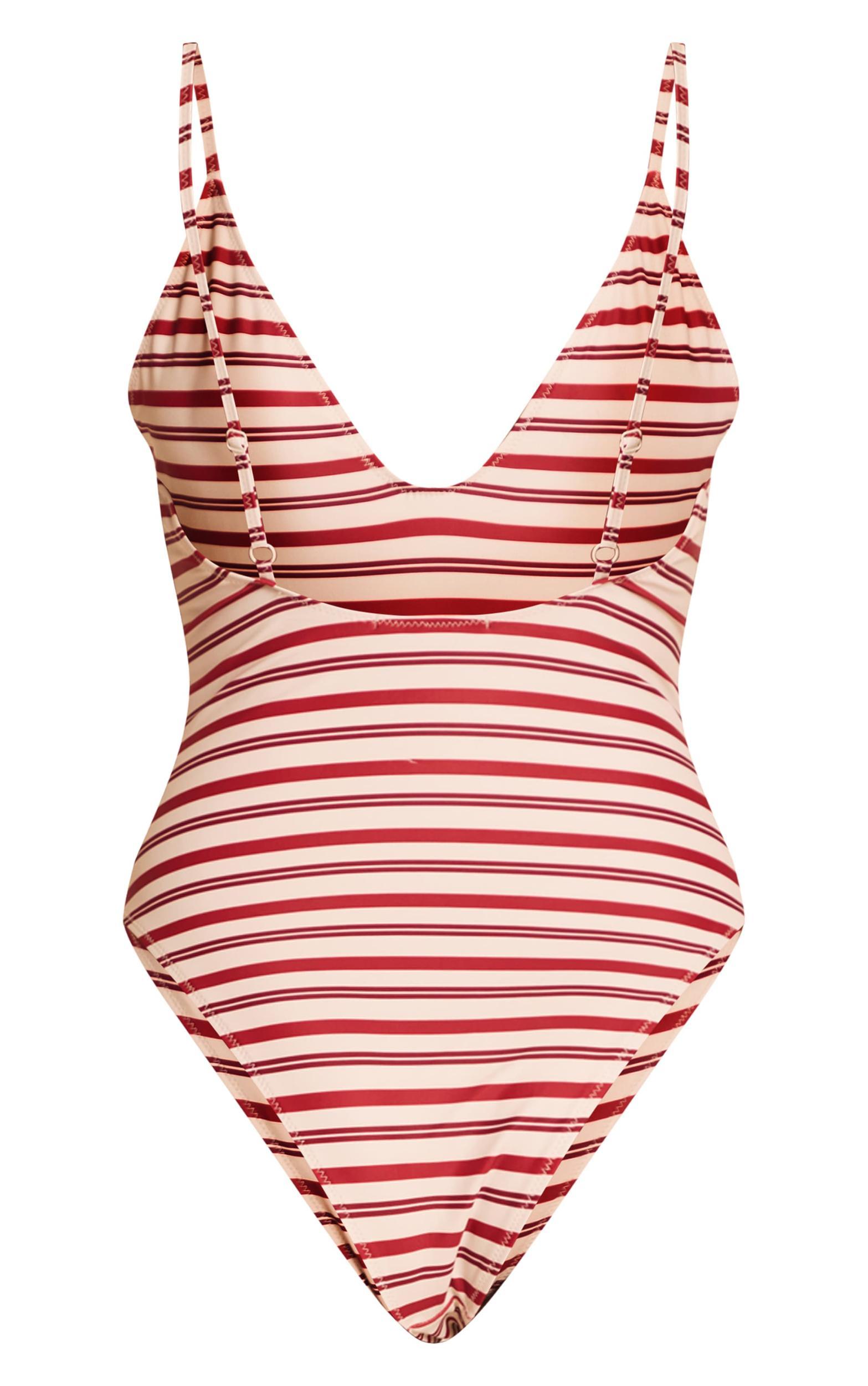 Red Stripe Print Scoop Swimsuit Product Image