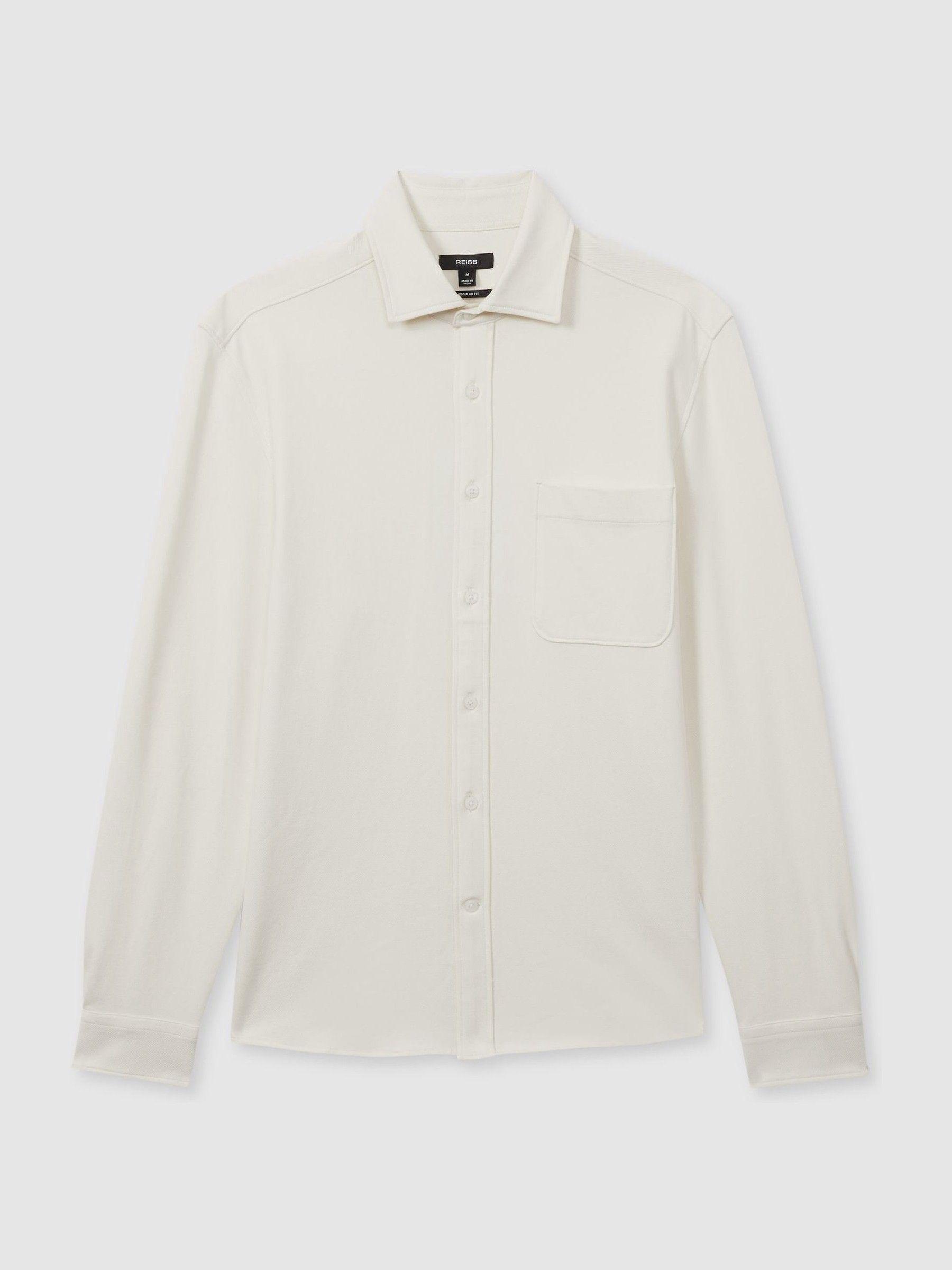 Cotton Blend Twill Overshirt in Off White Product Image
