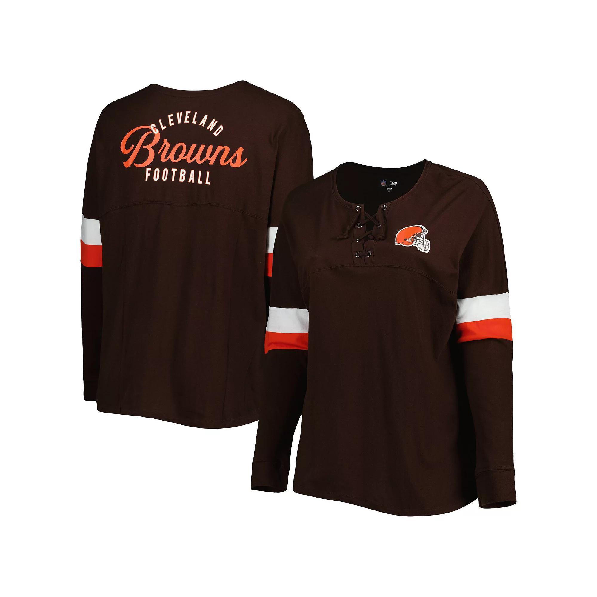 Women's New Era Brown Cleveland Browns Plus Size Athletic Varsity Lace-Up V-Neck Long Sleeve T-Shirt, Size: 4XL Product Image