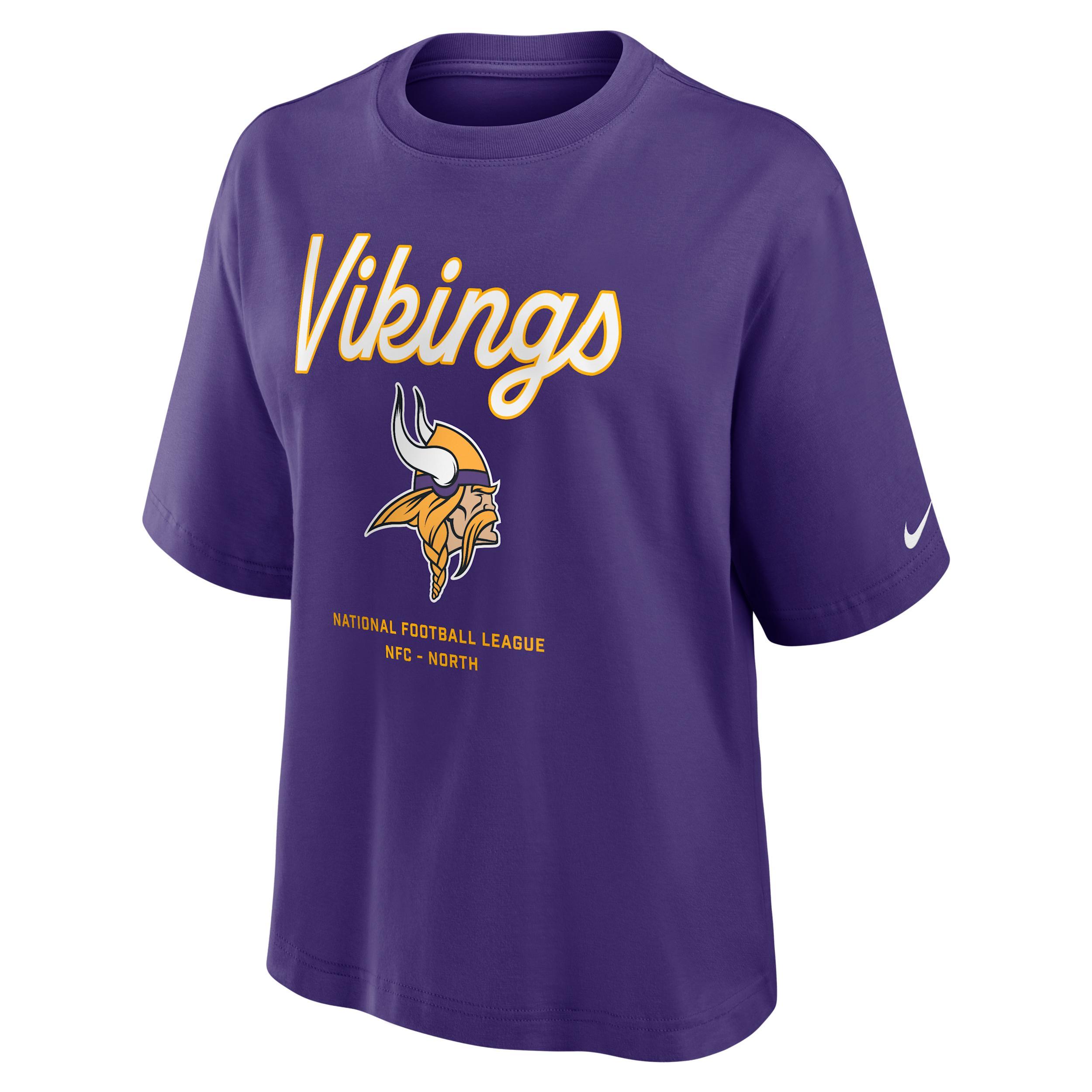 Minnesota Vikings Essential Script Boxy Nike Womens NFL T-Shirt | 01CM51L9M-TGS Product Image