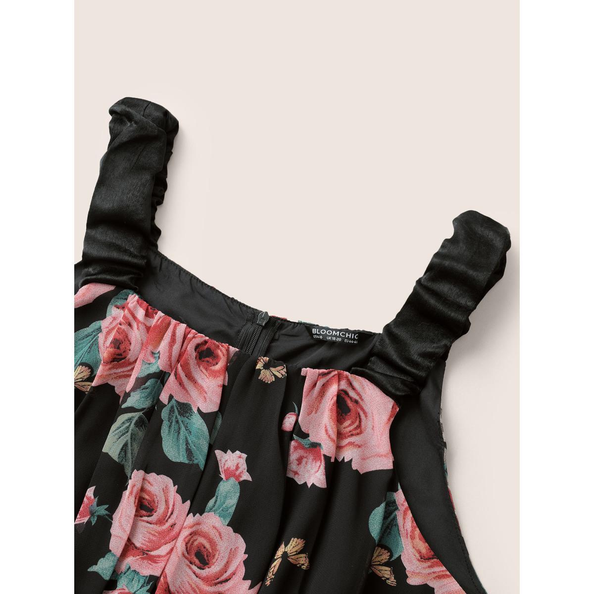 Plus Size BlackFlower Floral Print Ruched Detail Pocket Cami Jumpsuit Women Elegant Sleeveless Non Everyday Loose Jumpsuits BloomChic 10/M Product Image