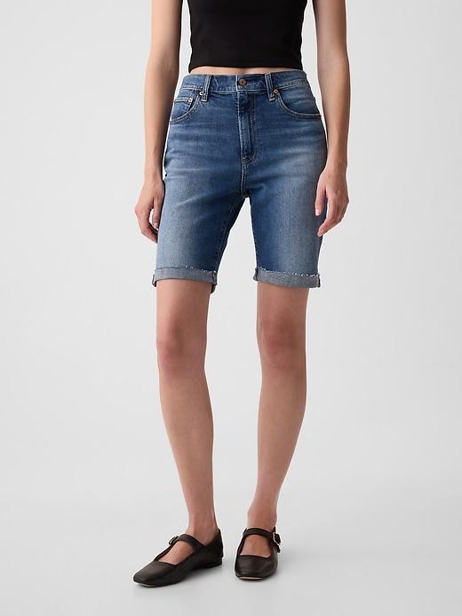 9" High Rise Denim Bermuda Shorts Product Image