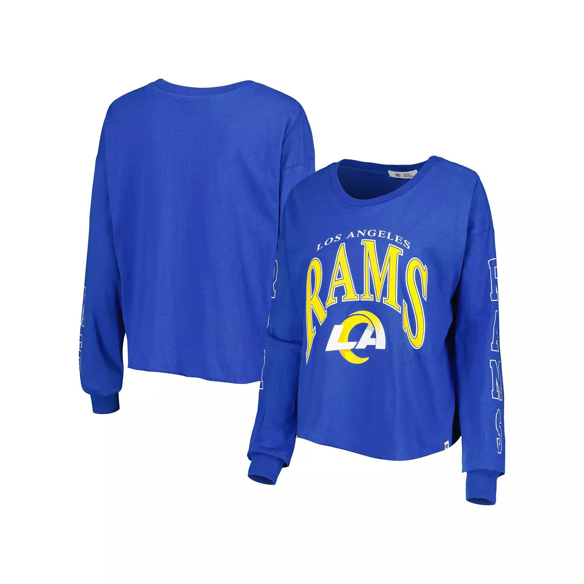 Women's '47 Royal Los Angeles Rams Skyler Parkway Cropped Long Sleeve T-Shirt, Size: XL, Blue Product Image