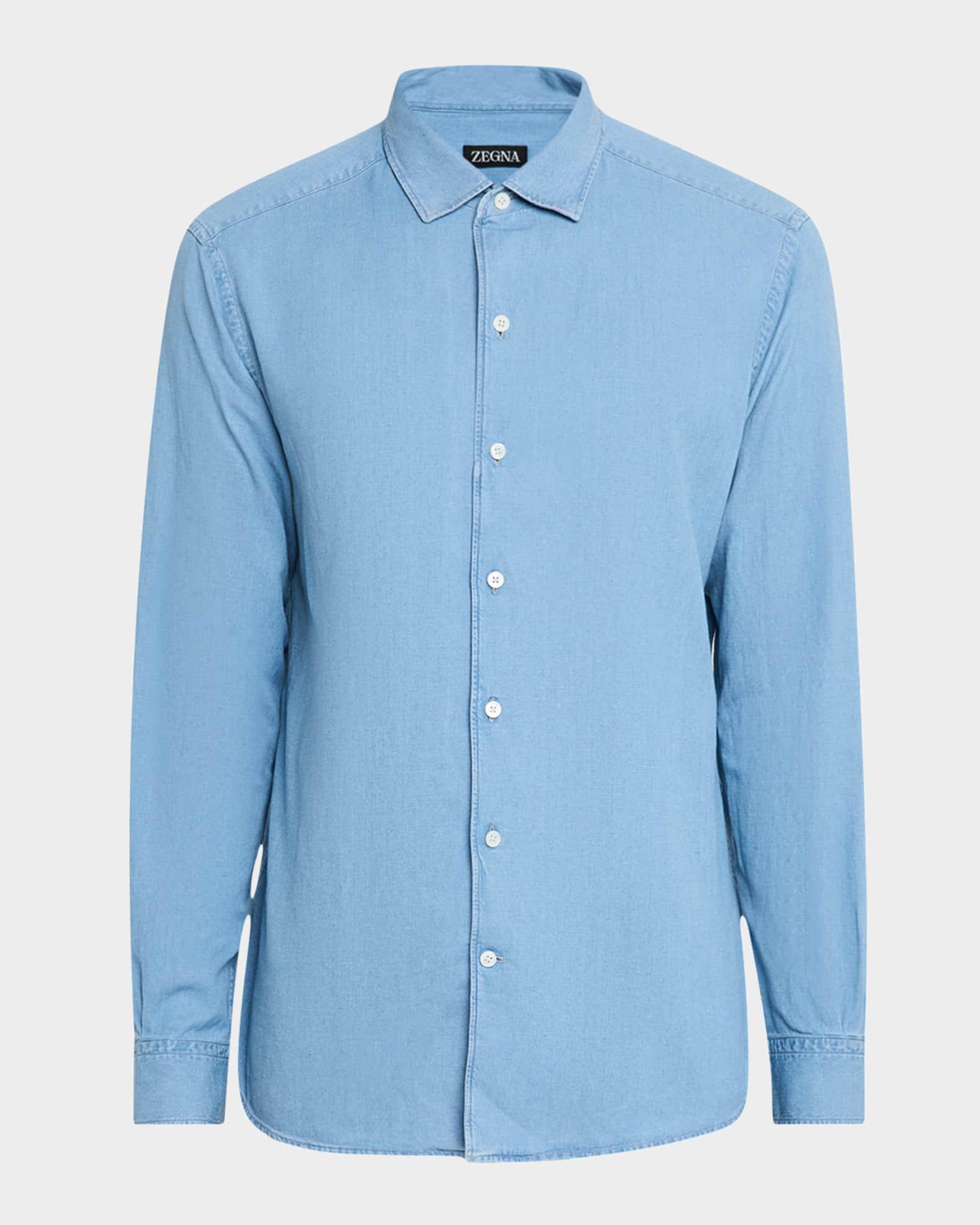Men's Cotton and Linen Denim Casual Button-Down Shirt Product Image