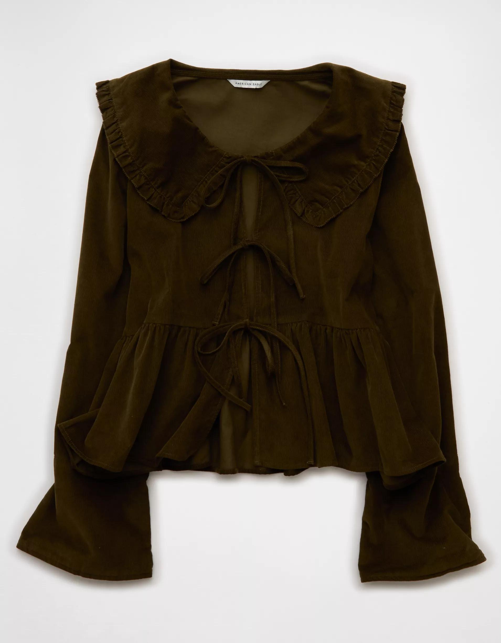 AE Long Sleeve Tie-Front Blouse Product Image