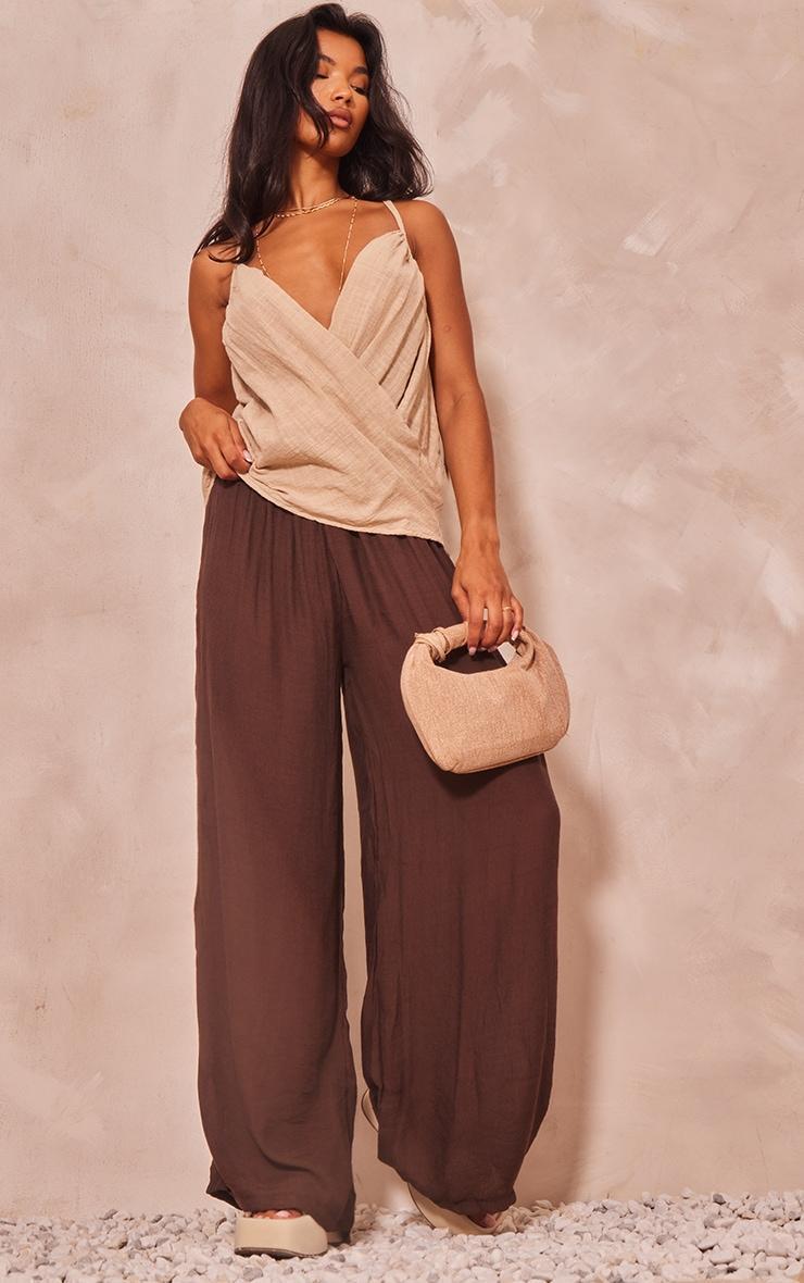 Sand Linen Look Cowl Drape Cami Long Top Product Image