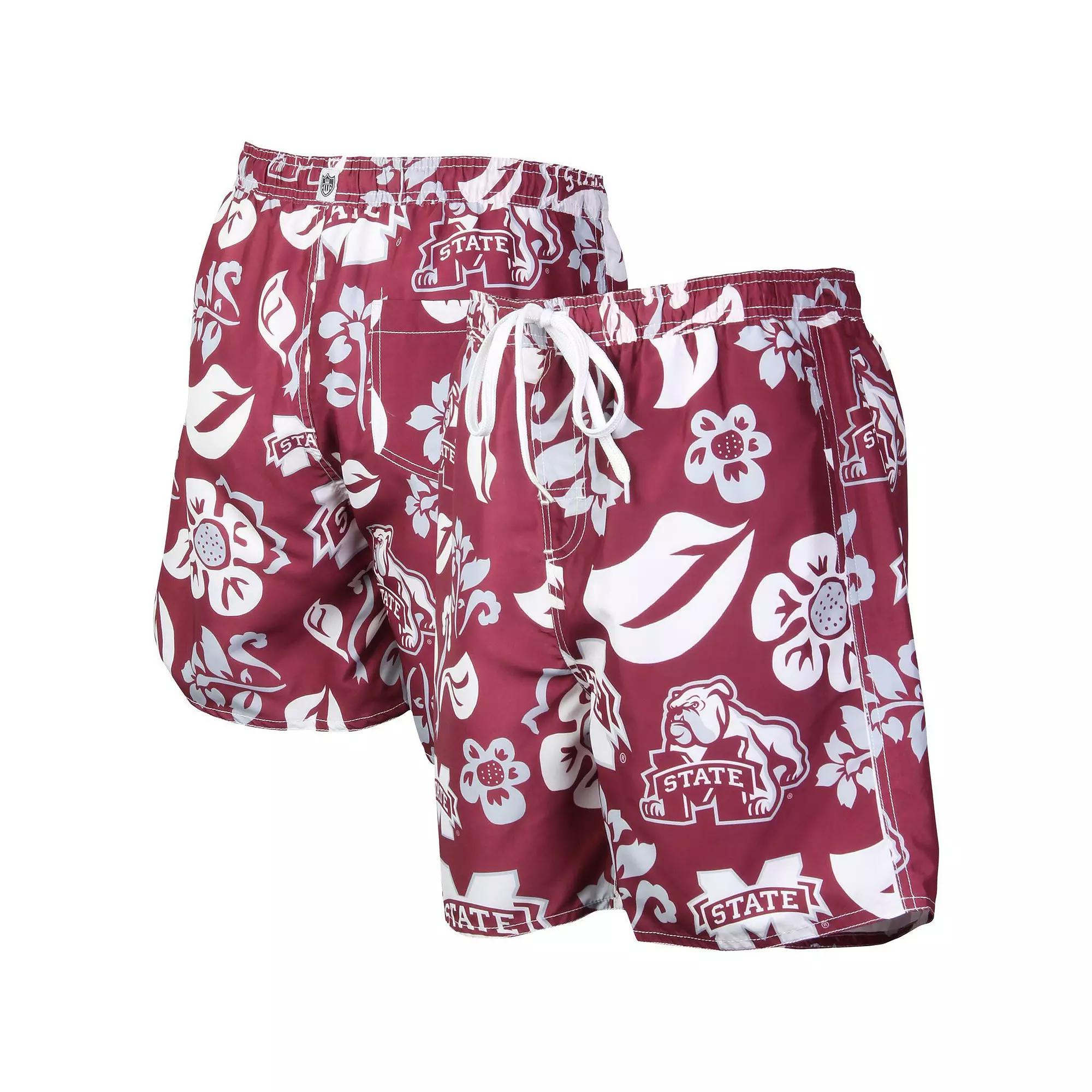 Mens Wes & Willy Maroon Mississippi State Bulldogs Floral Volley Logo Swim Trunks Product Image