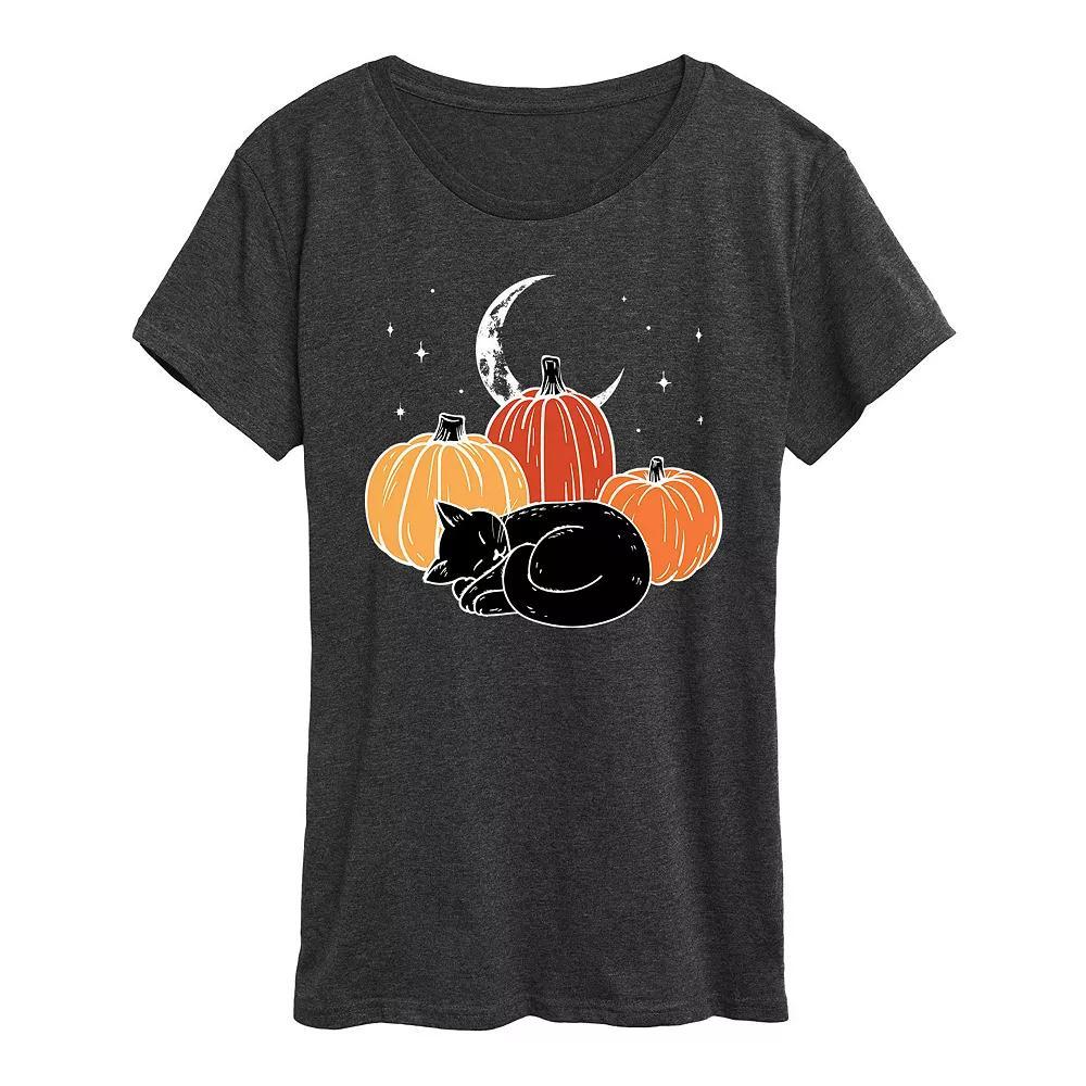 Women's Black Cat Pumpkin Nap Halloween Tee, Girl's,  Product Image
