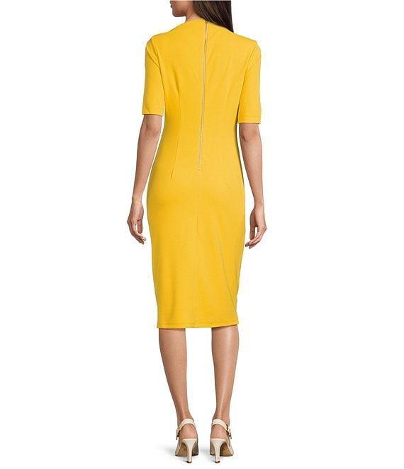 Maggy London Mock Neck Short Sleeve Draped Midi Sheath Dress Product Image