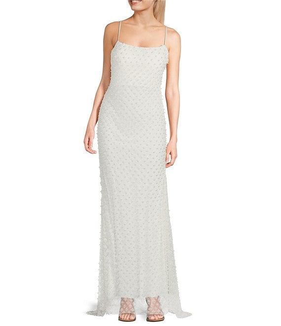 B. Darlin Scoop Neck Bungee Spaghetti Strap Glitter Pearl Skirt Dress Product Image