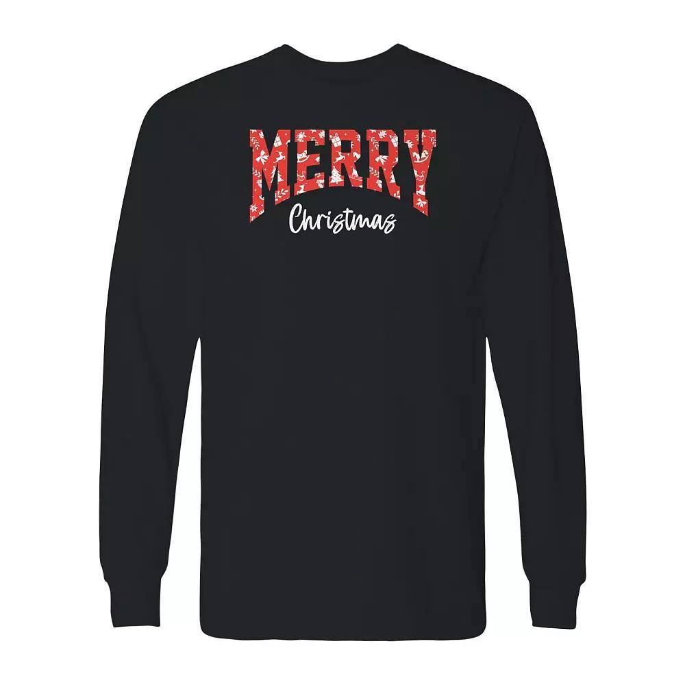 Men's Merry Christmas Texture Long Sleeve Graphic Tee, Size: Medium, Black Product Image