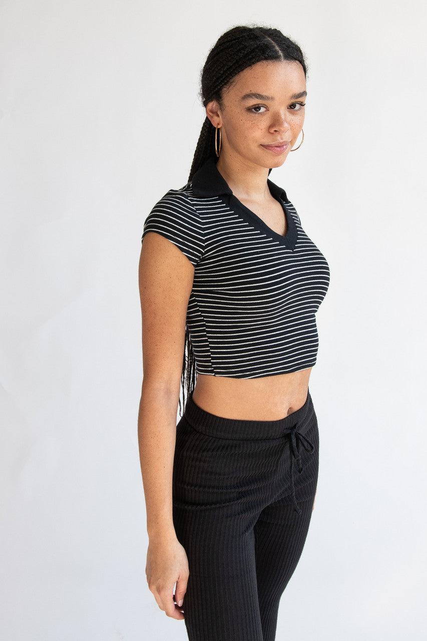 Striped Crop Polo Tee Product Image