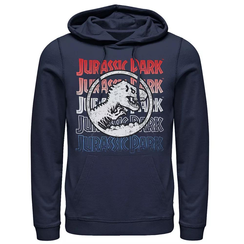 Men's Jurassic Park Red White And Blue Title Graphic Pullover Hoodie,  Product Image