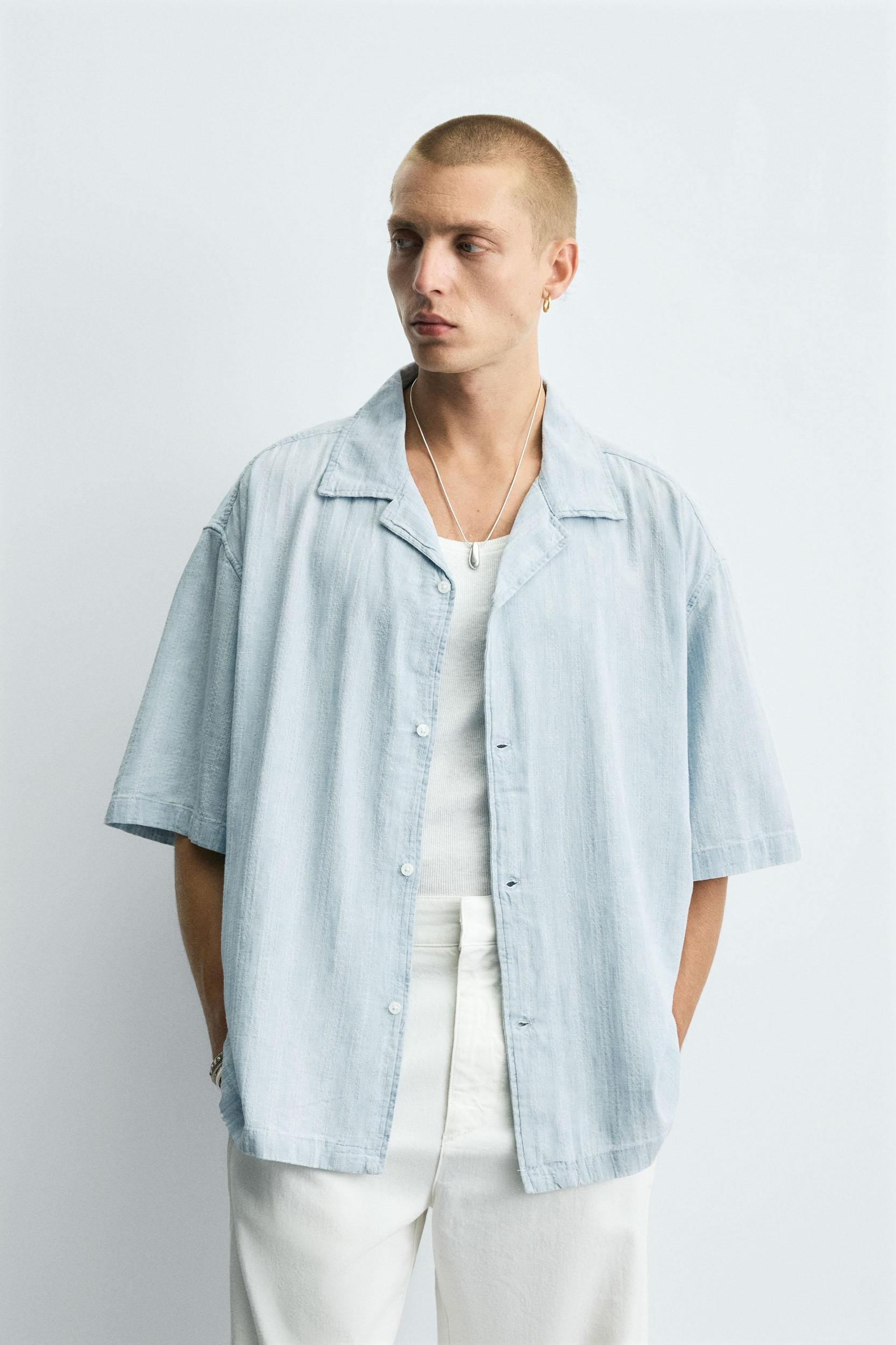 WASHED JACQUARD STRIPED SHIRT Product Image