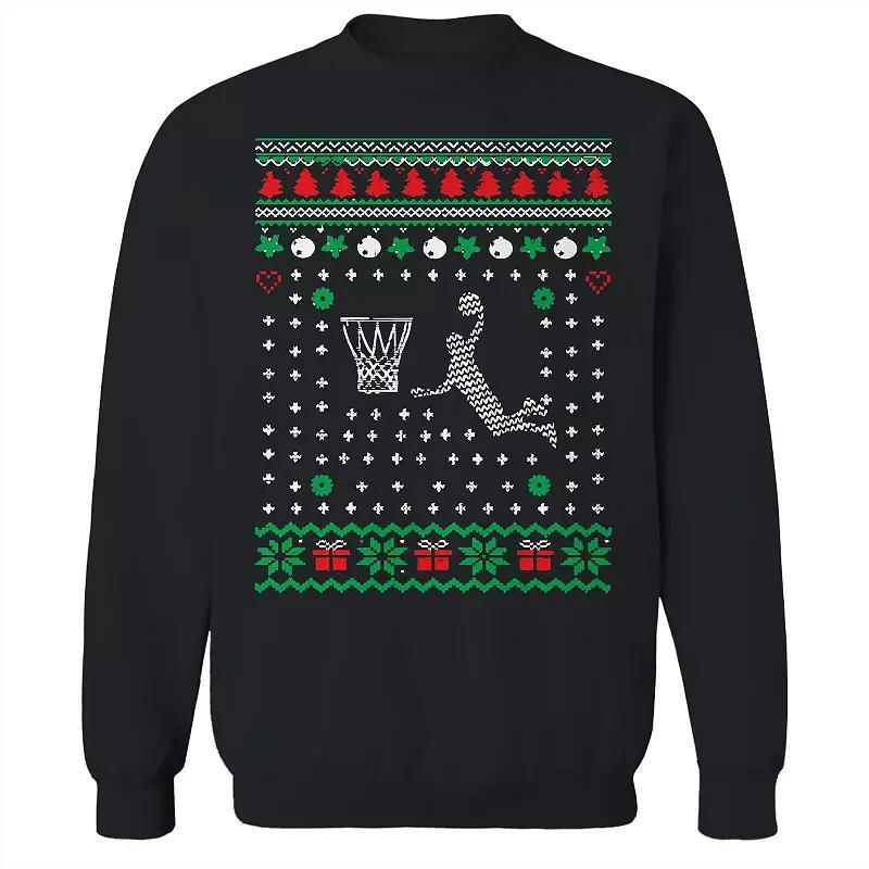 Men's Basket Ugly Christmas Sweater Graphic Sweatshirt, Size: Large, Black Product Image