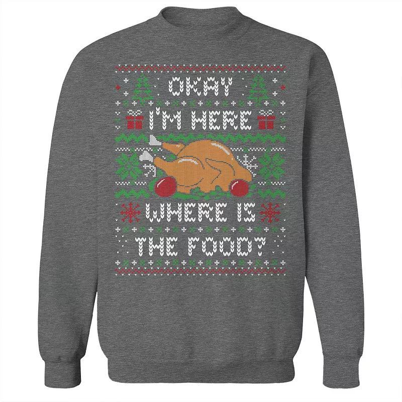 Men's Where is The Food Christmas Sweater Graphic Sweatshirt, Size: XXL, Grey Heather Product Image