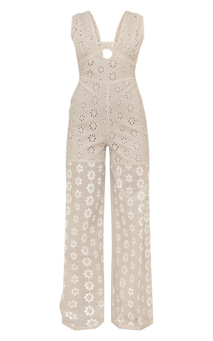 White Broderie Anglaise Tie Bust Sleeveless Jumpsuit Product Image