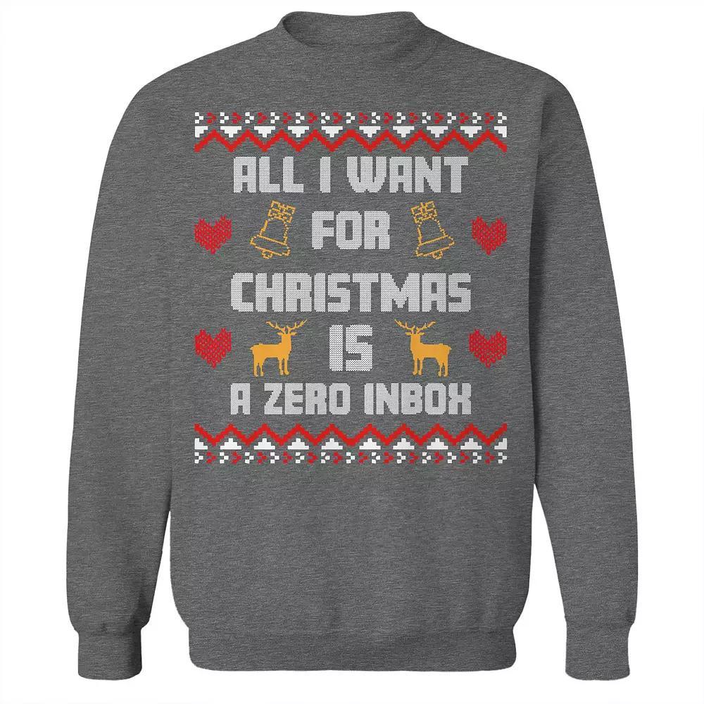 Men's Christmas Sweater Zero Inbox Graphic Sweatshirt, Size: Medium, Grey Heather Product Image