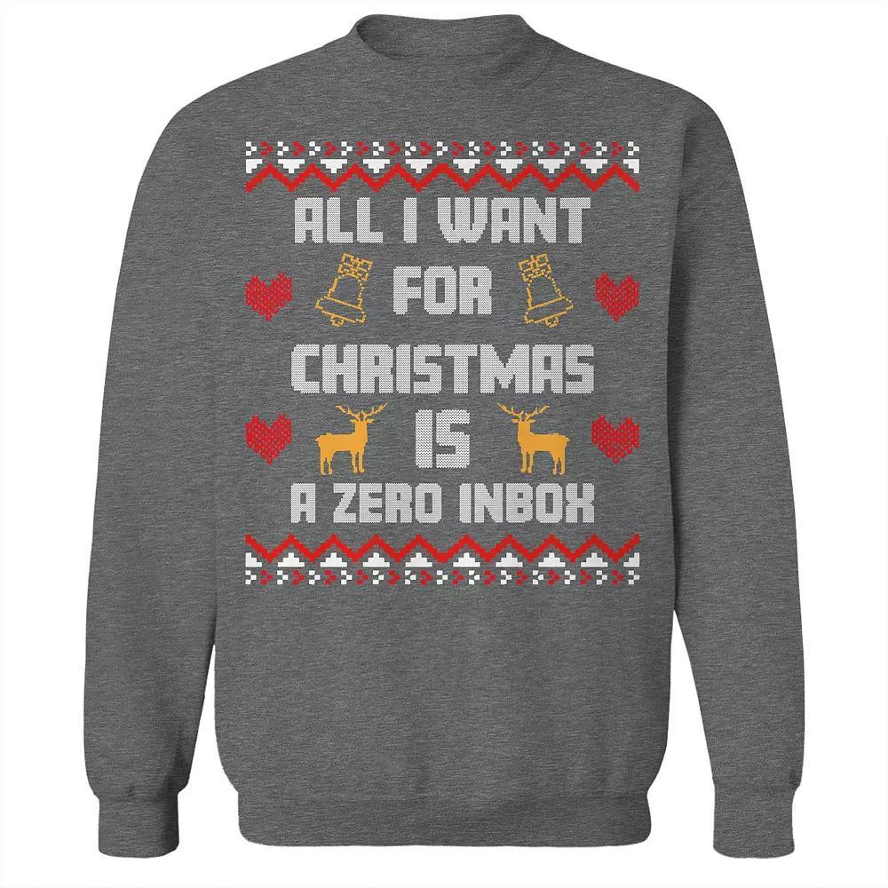 Men's Christmas Sweater Zero Inbox Graphic Sweatshirt, Size: Medium, Grey Heather Product Image