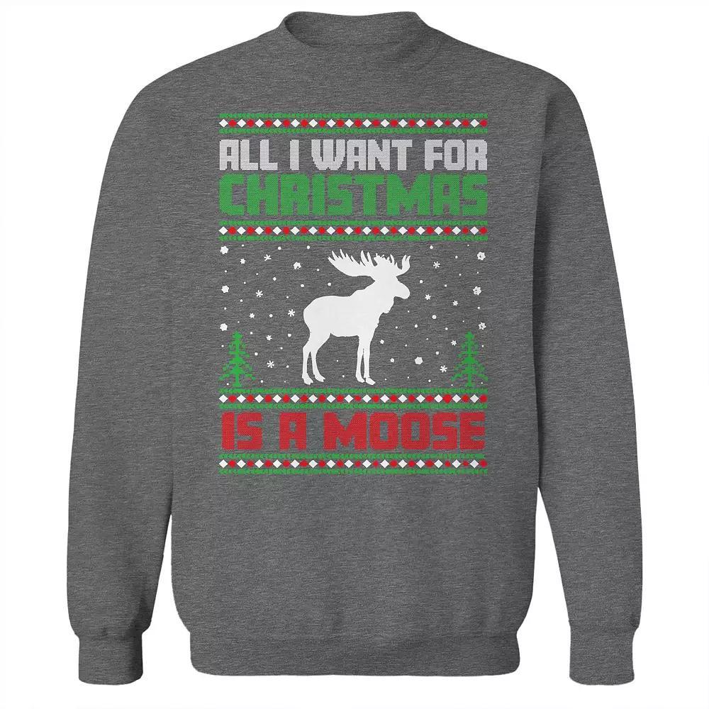 Men's Ugly Christmas Sweater Moose Graphic Sweatshirt, Size: Small, Grey Heather Product Image