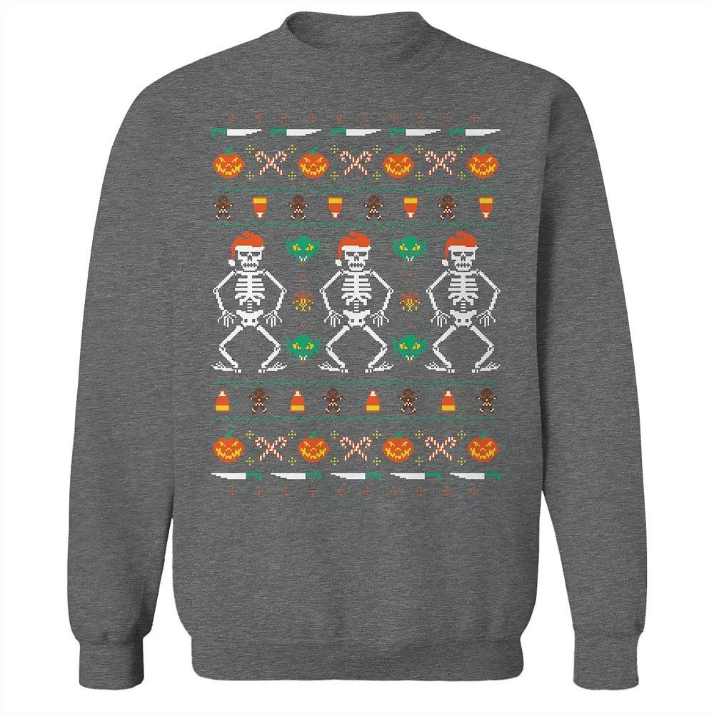 Men's Trick Or Christmas Sweater Graphic Sweatshirt, Size: Large, Grey Heather Product Image