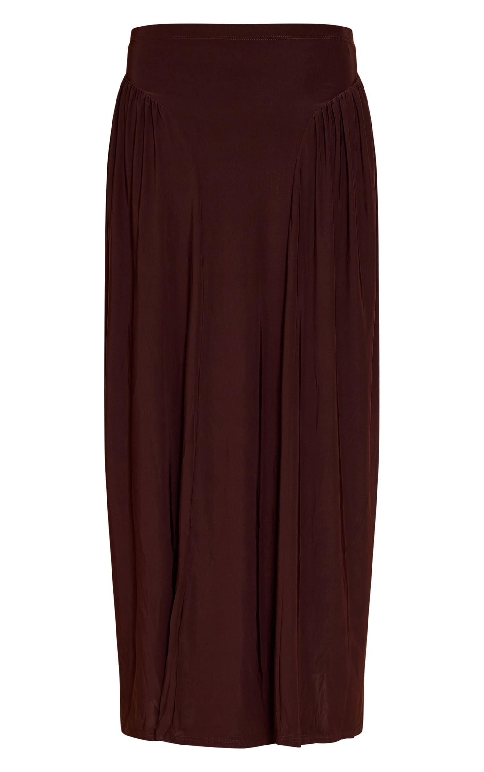Chocolate Slinky Drop Waist Ruched Panel Maxi Skirt Product Image