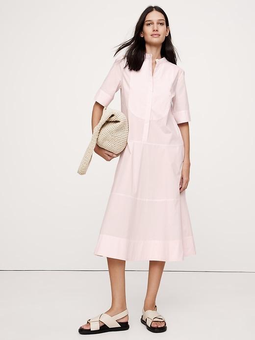 Poplin Tuxedo-Front Midi Dress Product Image