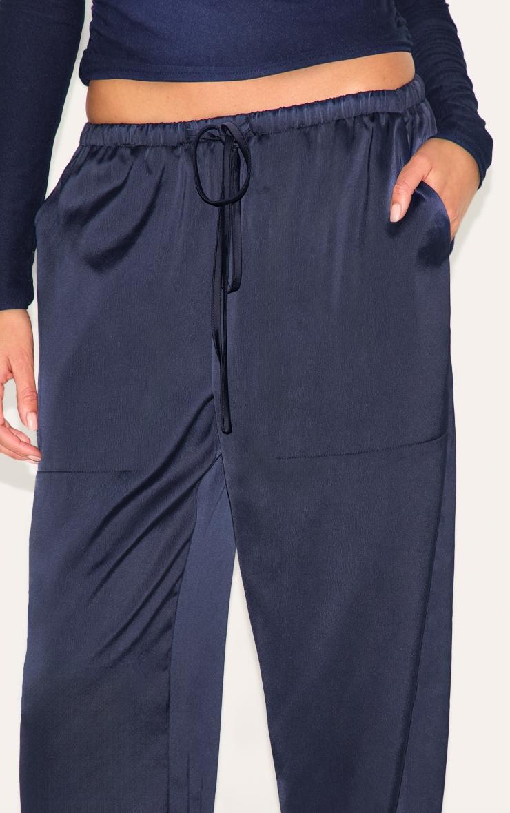 Navy Satin Low Rise Drawstring Pants Product Image