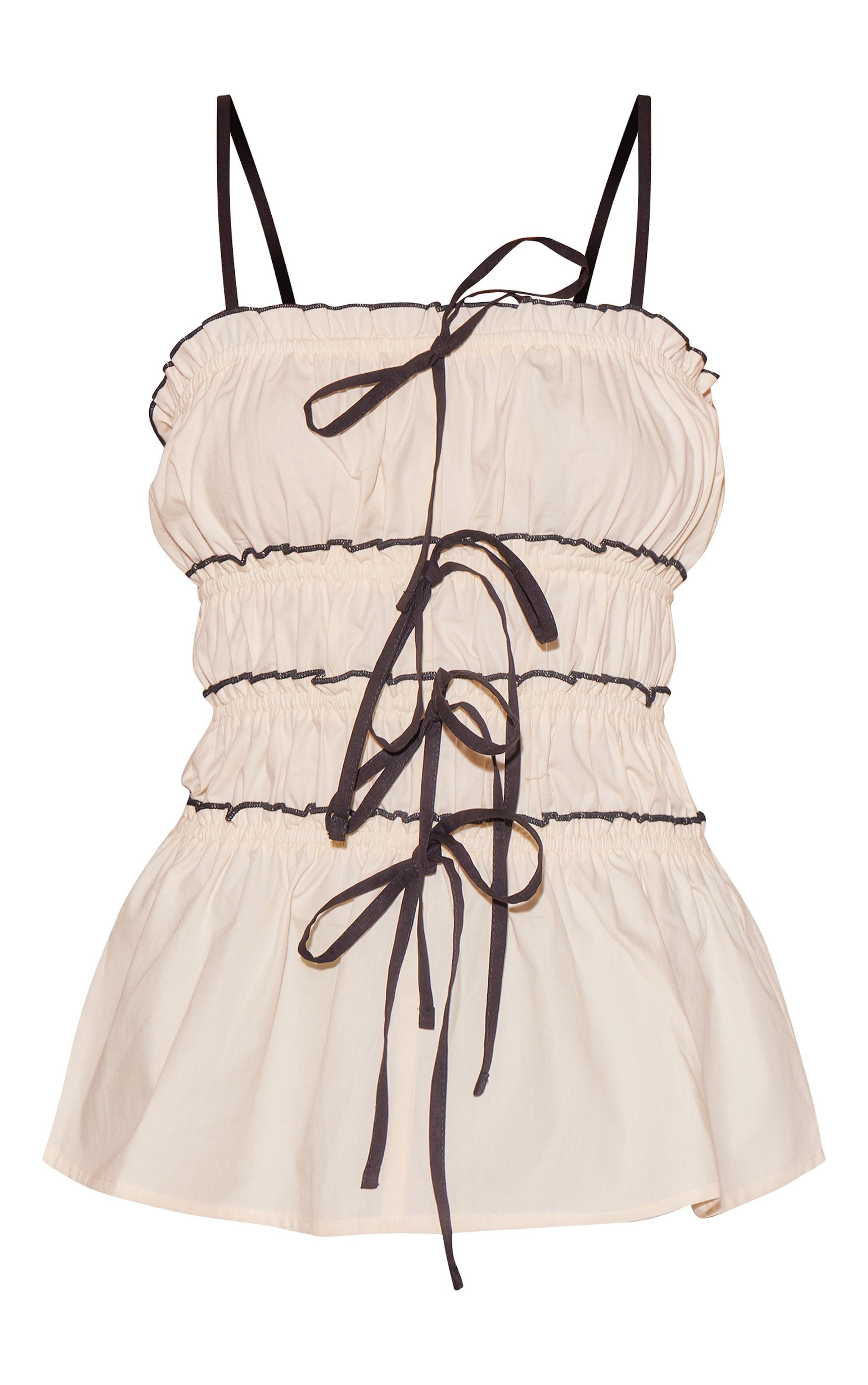 Off White Contrast Stitch Tiered Bow Top Product Image