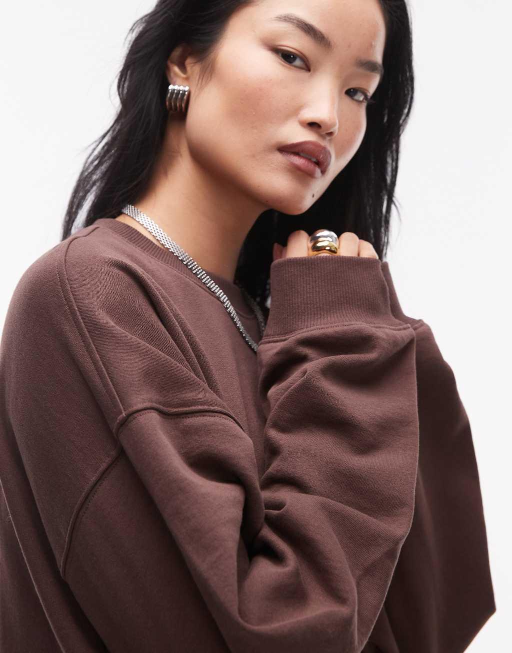 Topshop oversized sweatshirt dress in brown Product Image