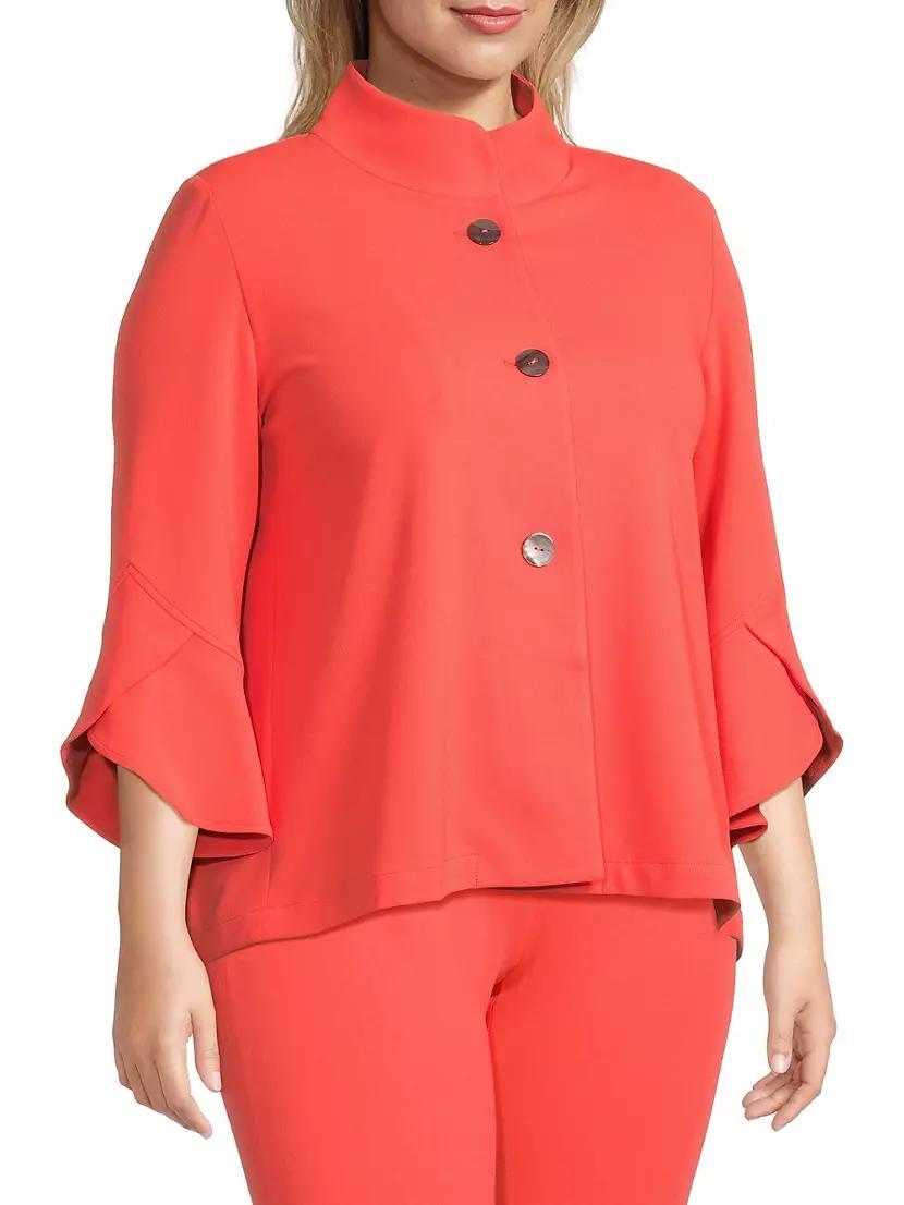 Womens Crepe Cropped-Sleeve Jacket Product Image