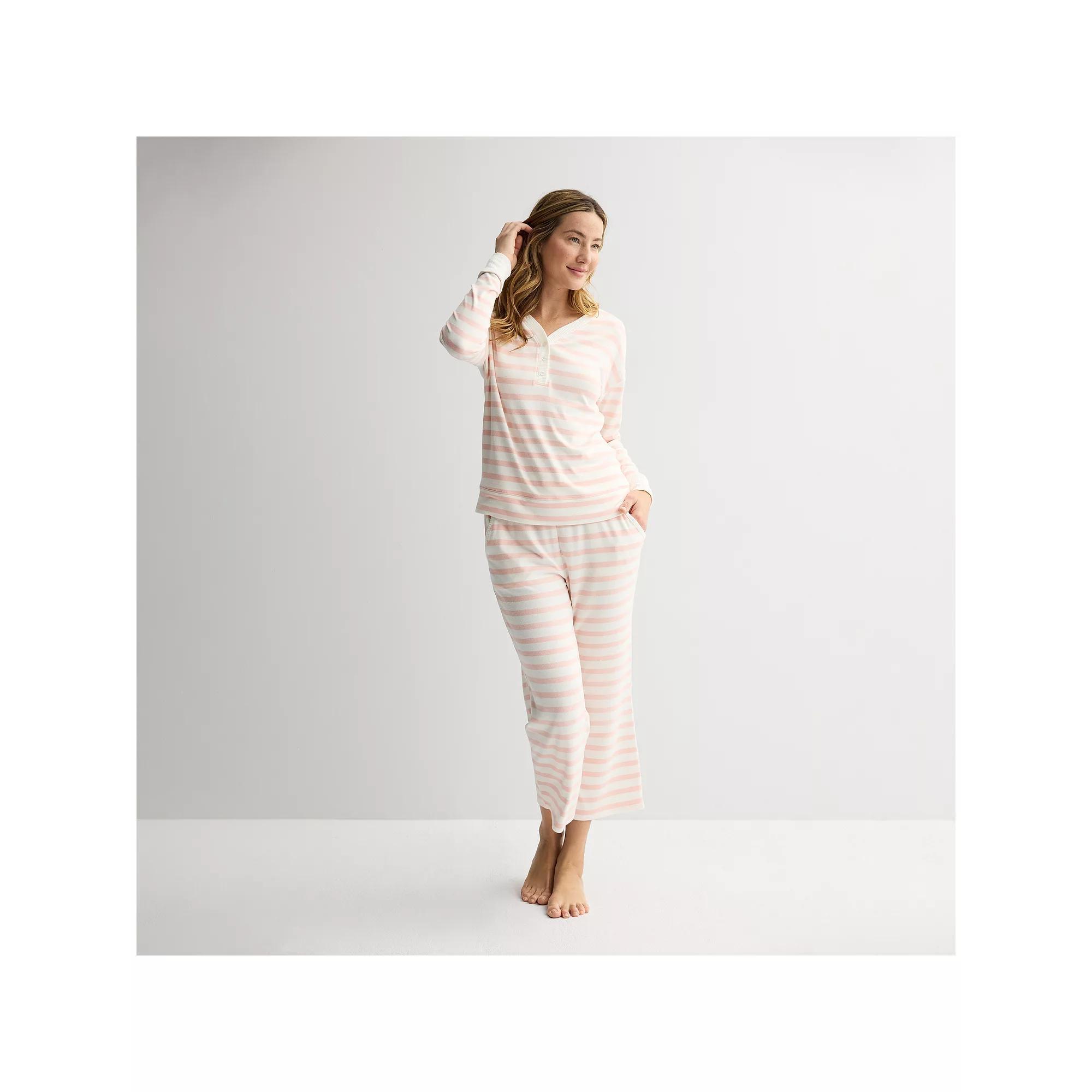 Women's Sonoma Goods For Life® Knit Henley Pajama Top, Size: XL, Ivory Pink Stripe Product Image