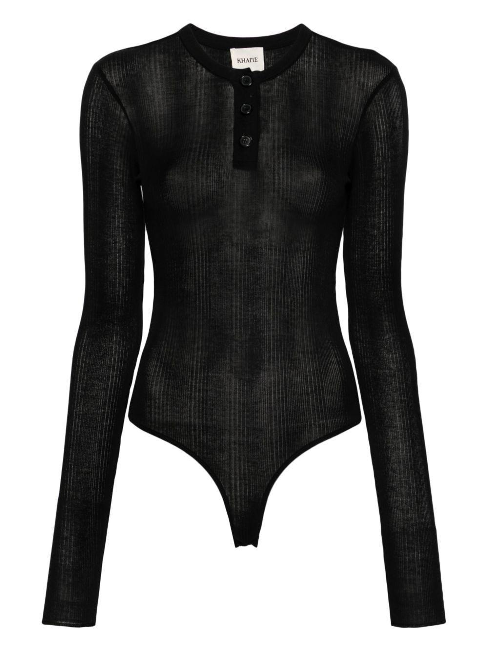 KHAITE Janelle Cotton Blend Bodysuit In Black Product Image